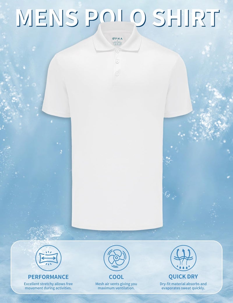 Opna Mens Dry-Fit Golf Polo Shirts,White,Large - Image 5